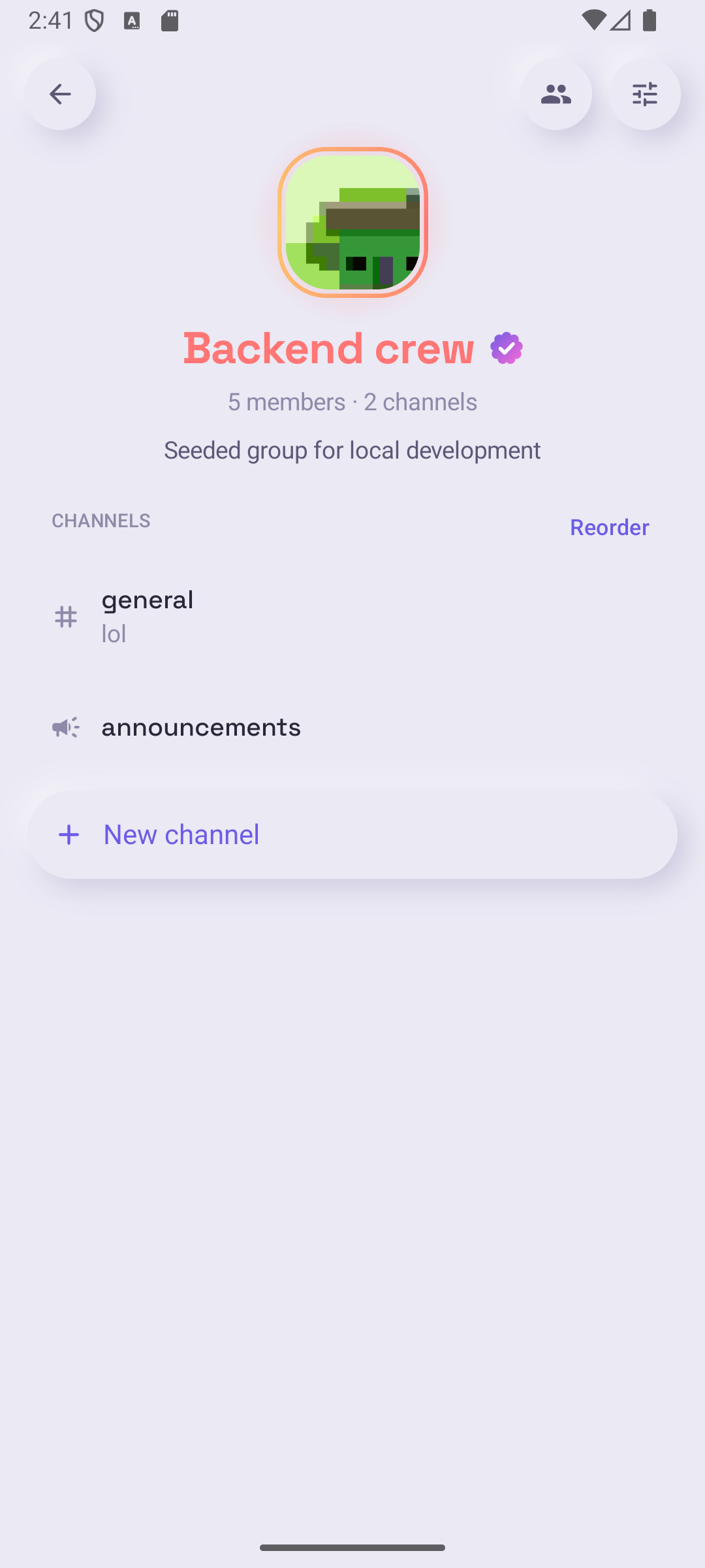 A space with its channel list